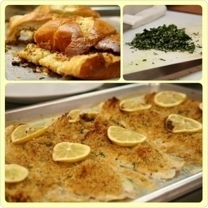 Fish Filet, topped with garlic, butter, & breadcrumbs